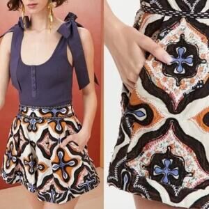 Ulla Johnson Tariq High Rise Hand Embroidered Flare Shorts